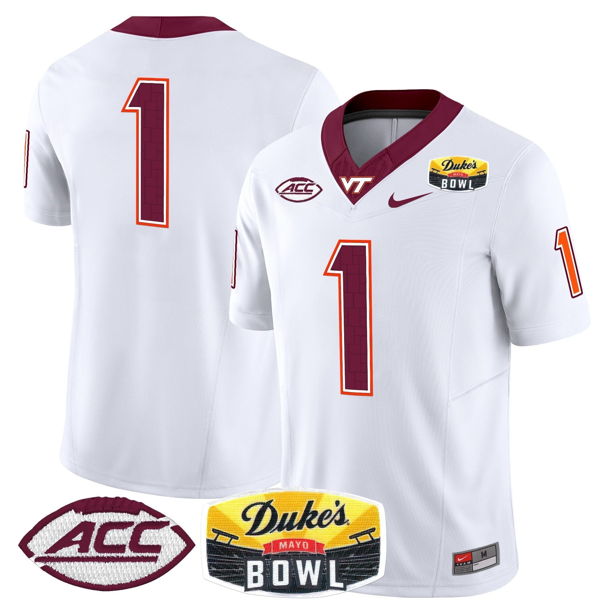 Men Virginia Tech Hokies 2025 Duke's Mayo Bowl Patch Vapor Limited Jersey - All Stitched