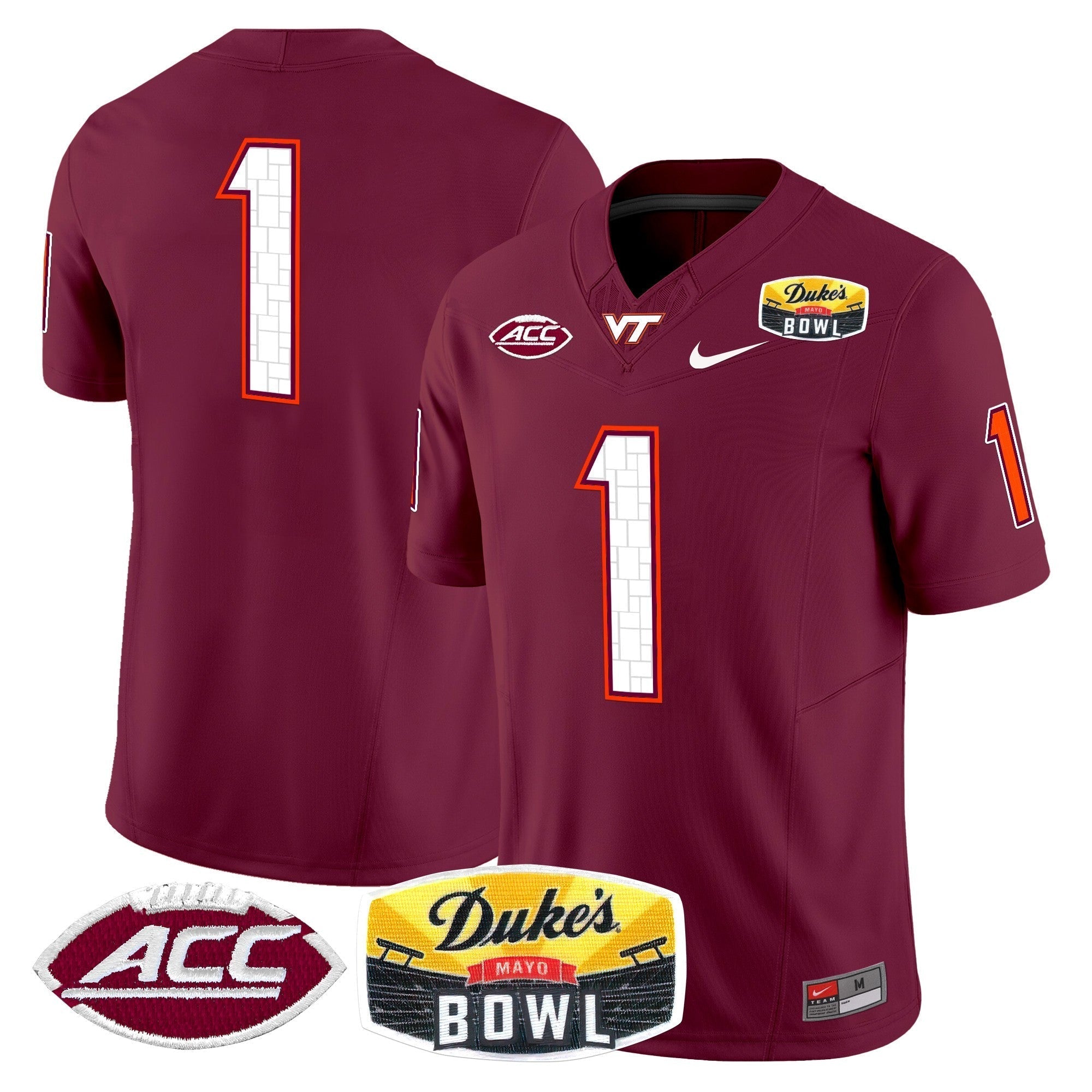 Men Virginia Tech Hokies 2025 Duke's Mayo Bowl Patch Vapor Limited Jersey - All Stitched