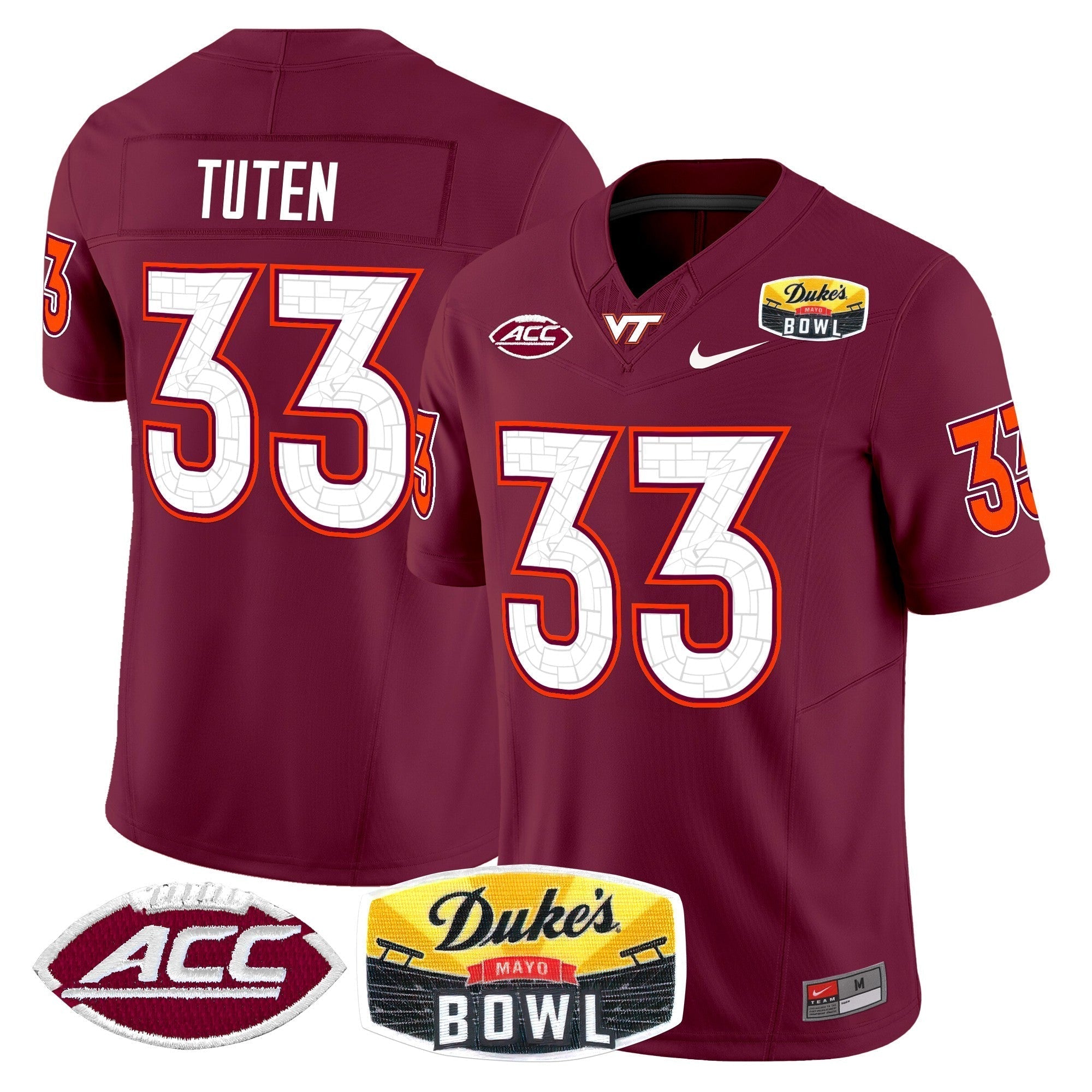Men Virginia Tech Hokies 2025 Duke's Mayo Bowl Patch Vapor Limited Jersey - All Stitched
