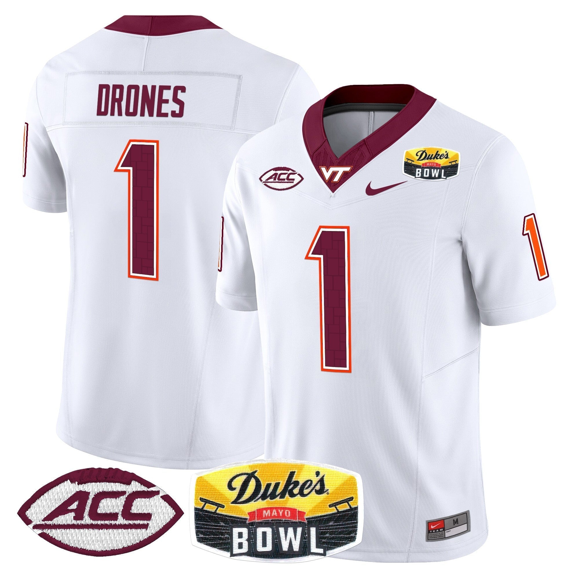 Men Virginia Tech Hokies 2025 Duke's Mayo Bowl Patch Vapor Limited Jersey - All Stitched