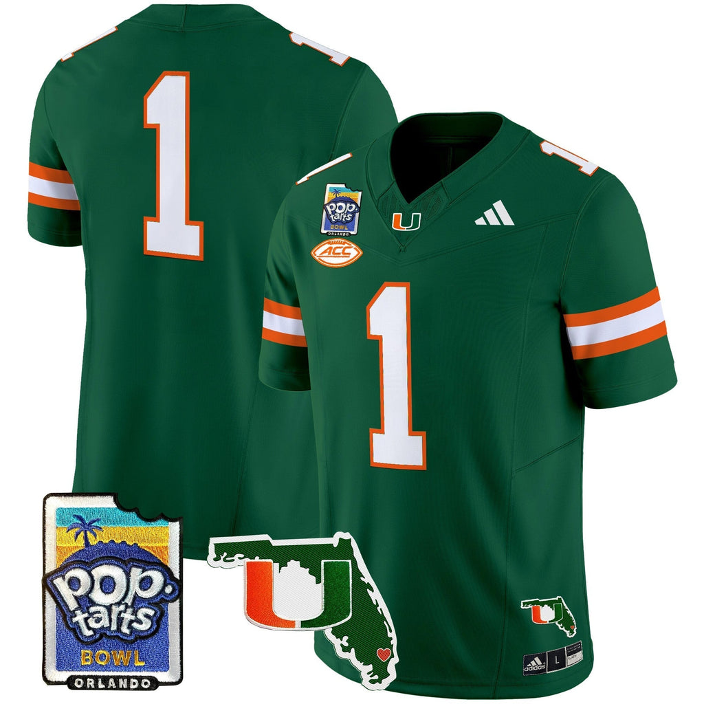 Men Miami Hurricanes 2025 PopTarts Bowl Patch Vapor Limited Jersey - All Stitched