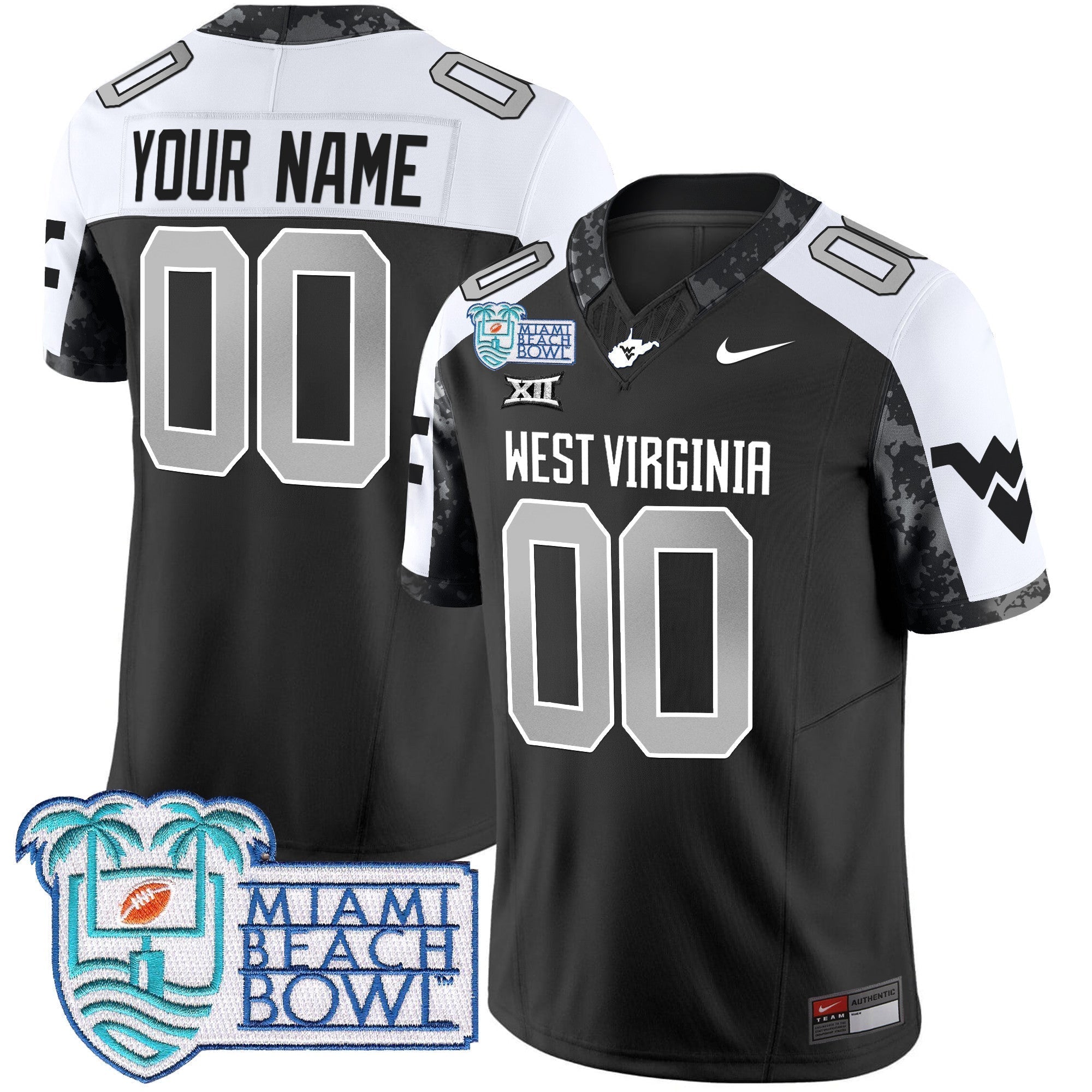Custom West Virginia Mountaineers 2025 Miami Beach Bowl Patch Vapor Limited Jersey - All Stitched