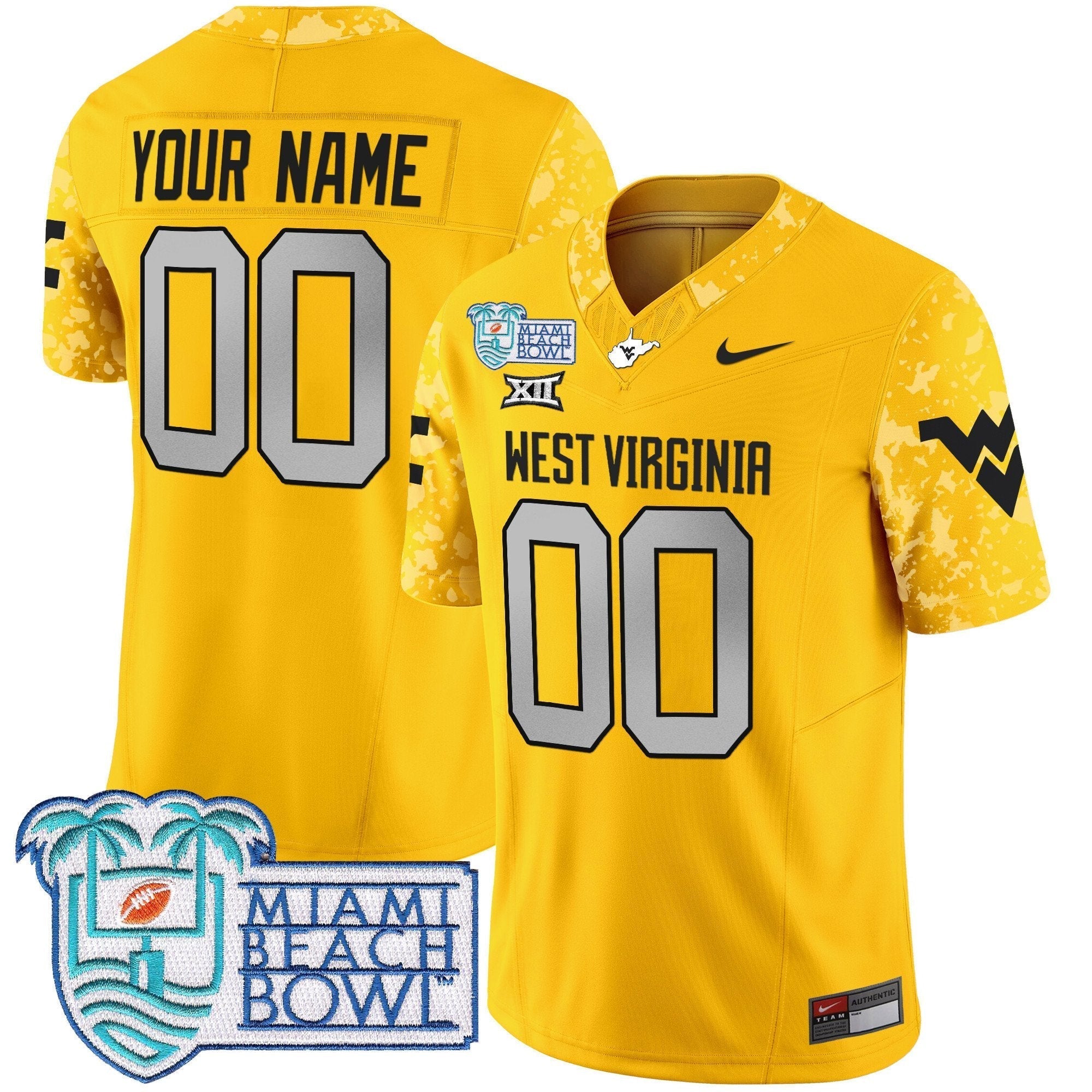 Custom West Virginia Mountaineers 2025 Miami Beach Bowl Patch Vapor Limited Jersey - All Stitched