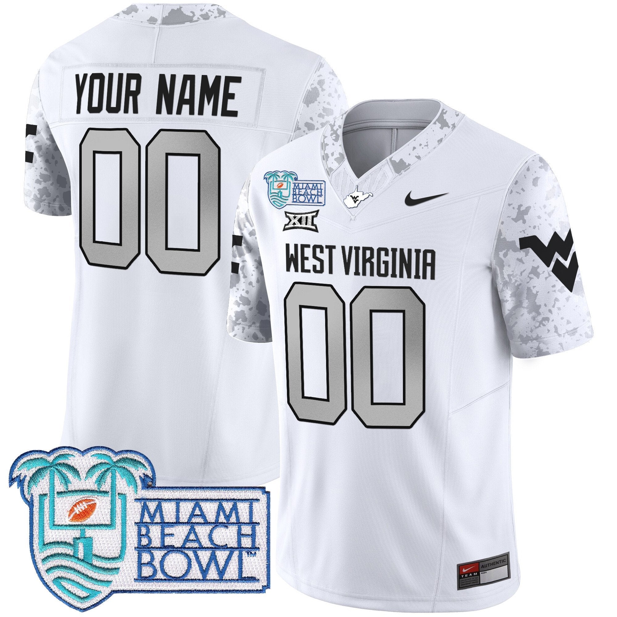 Custom West Virginia Mountaineers 2025 Miami Beach Bowl Patch Vapor Limited Jersey - All Stitched
