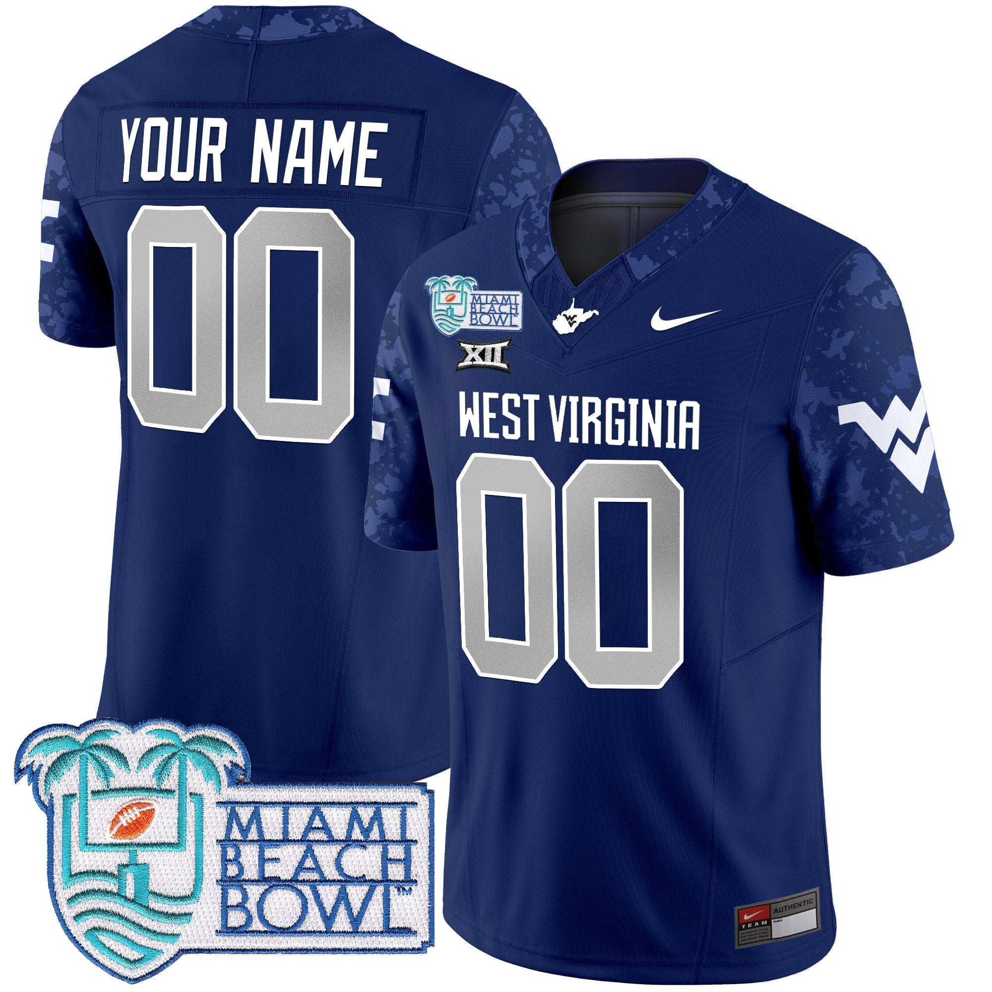 Custom West Virginia Mountaineers 2025 Miami Beach Bowl Patch Vapor Limited Jersey - All Stitched