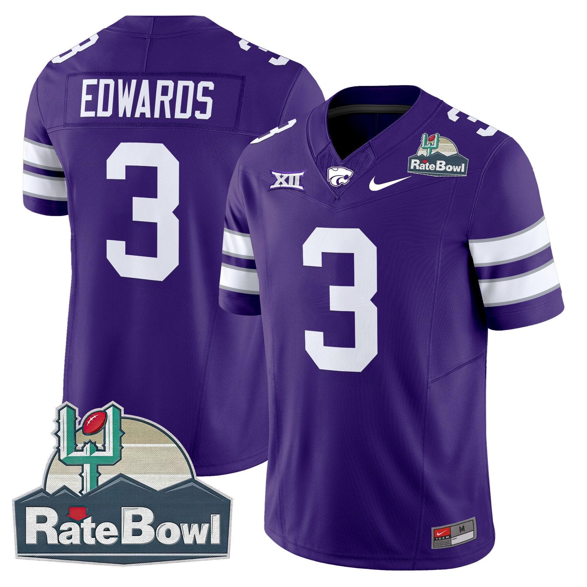 Men Kansas State Wildcats 2025 Rate Bowl Patch Vapor Limited Jersey - All Stitched