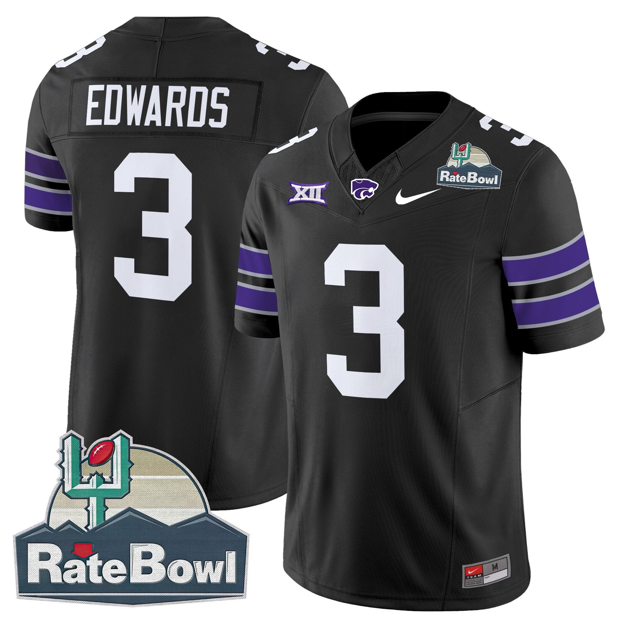 Men Kansas State Wildcats 2025 Rate Bowl Patch Vapor Limited Jersey - All Stitched