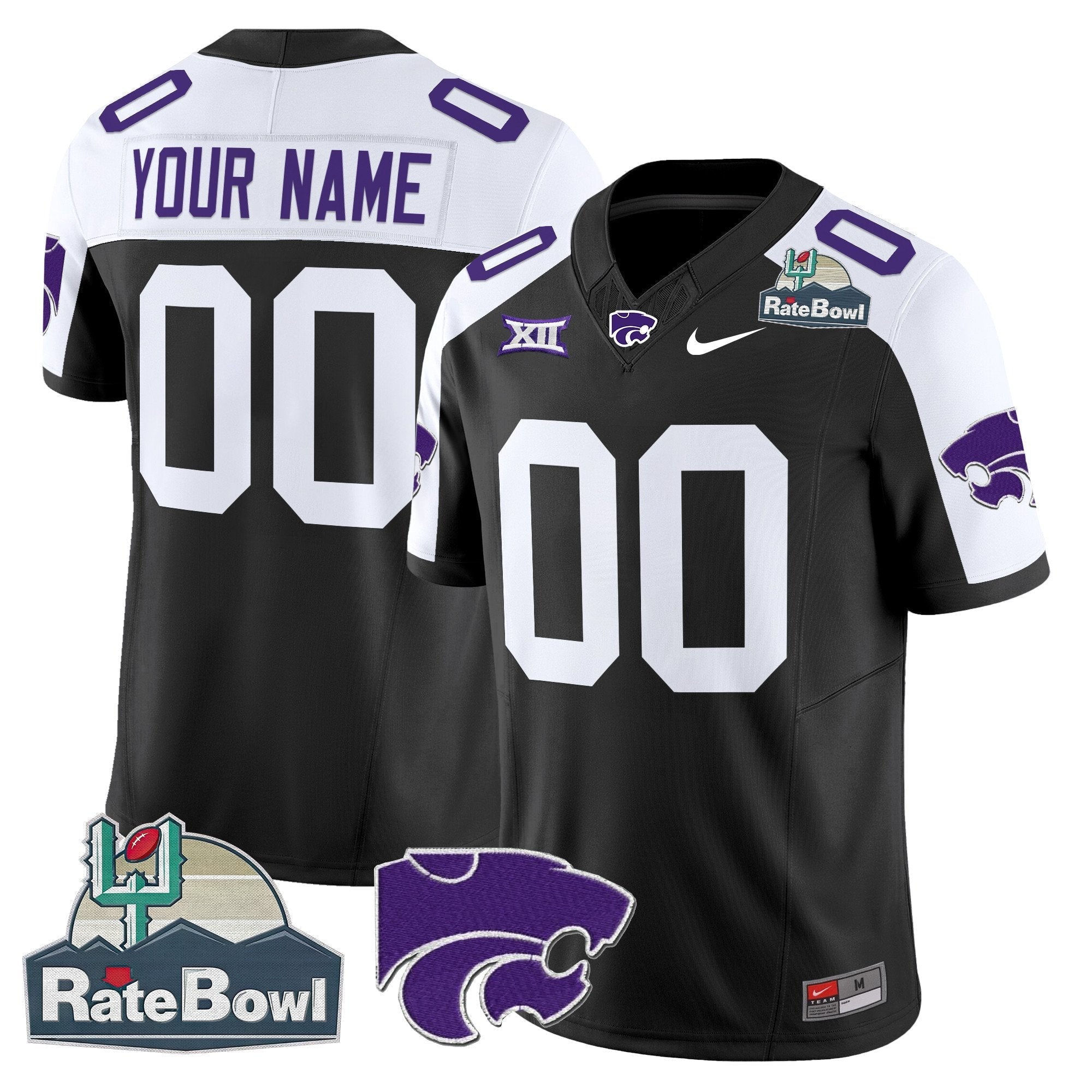 Custom Kansas State Wildcats 2025 Rate Bowl Patch Vapor Limited Jersey - All Stitched