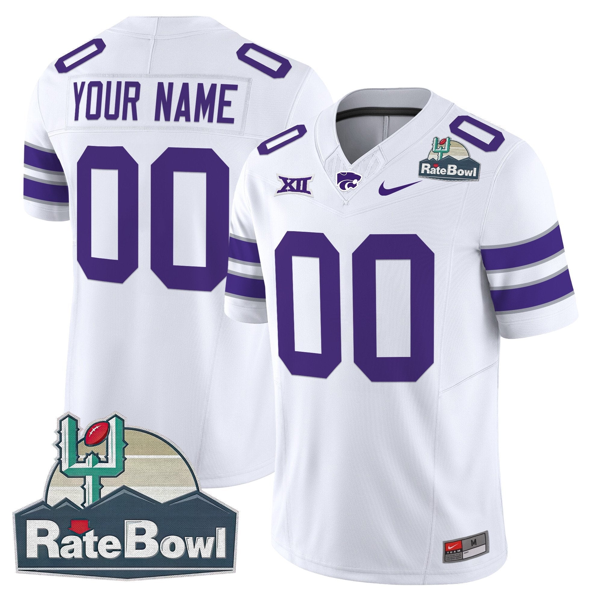 Custom Kansas State Wildcats 2025 Rate Bowl Patch Vapor Limited Jersey - All Stitched