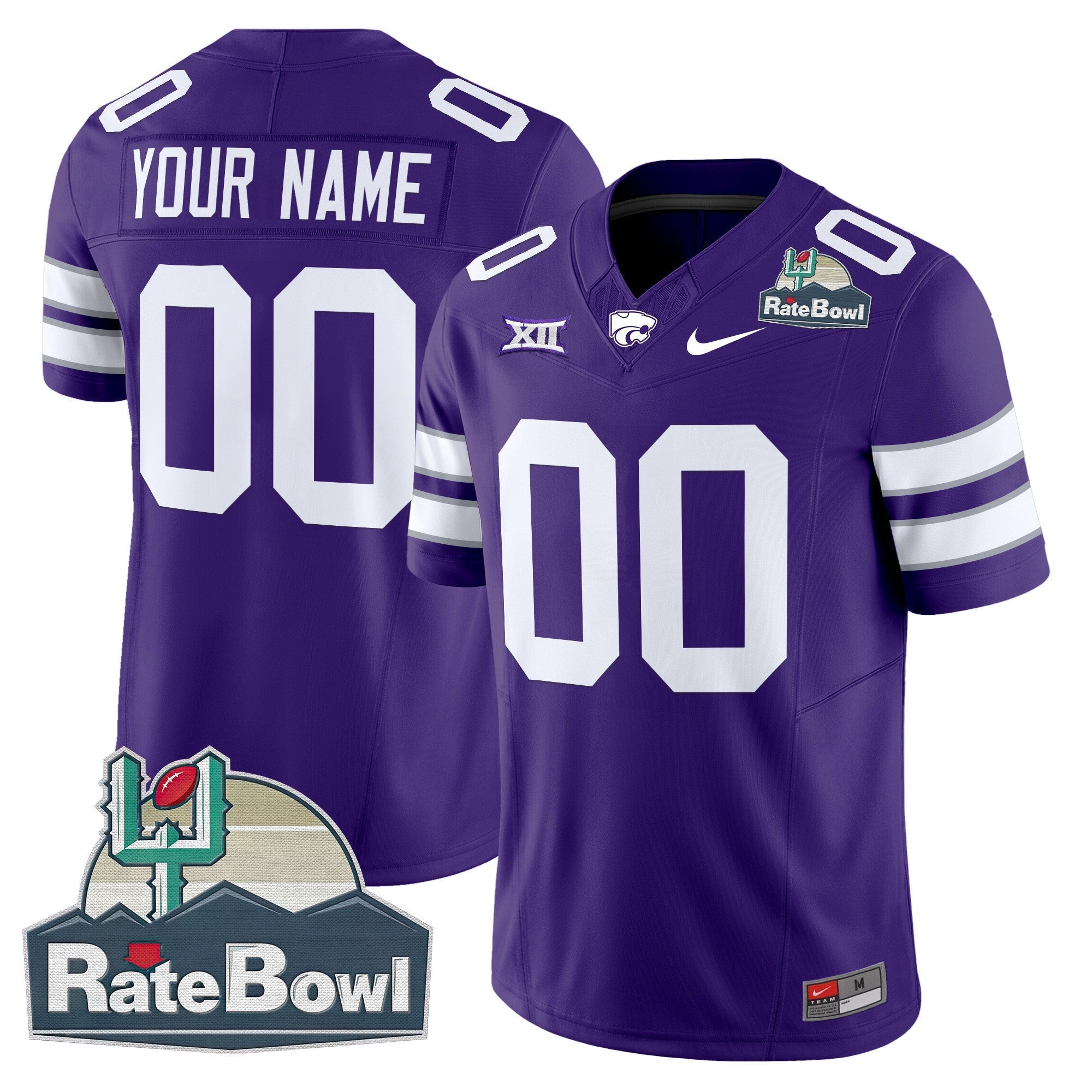 Custom Kansas State Wildcats 2025 Rate Bowl Patch Vapor Limited Jersey - All Stitched