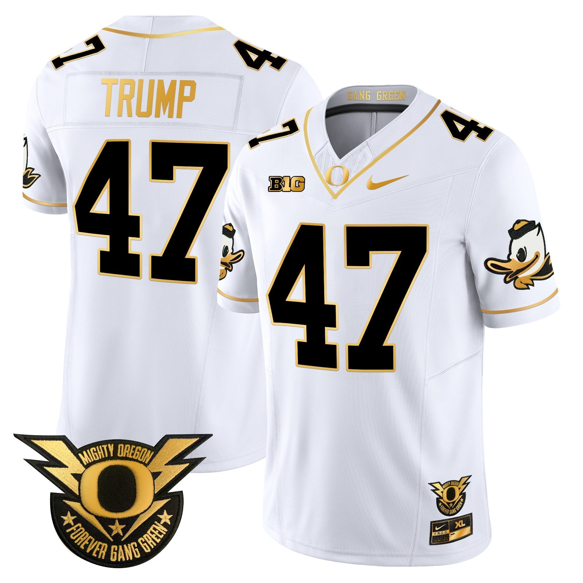 Men Oregon Ducks 2024 Forever Gang Green & BIG Patch Gold Vapor Limited Jersey - All Stitched