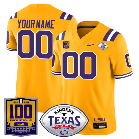Custom LSU Tigers 100 Years of Tiger Stadium & Texas Bowl Patch Vapor Limited Jersey - All Stitched