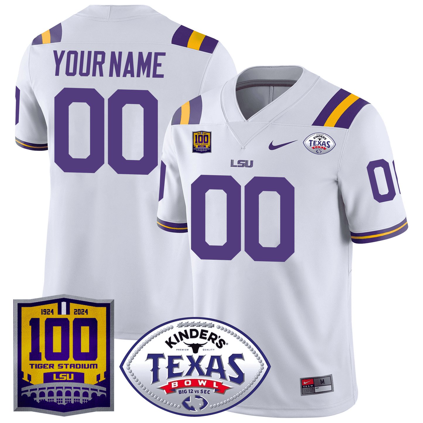 Custom LSU Tigers 100 Years of Tiger Stadium & Texas Bowl Patch Vapor Limited Jersey - All Stitched