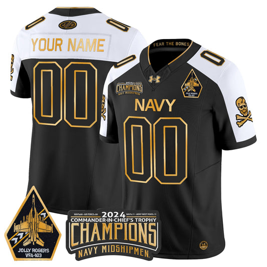 Custom Navy Midshipmen 2024 Commander-In-Chief's Trophy Champions Patch Gold Vapor Limited Jersey - All Stitched