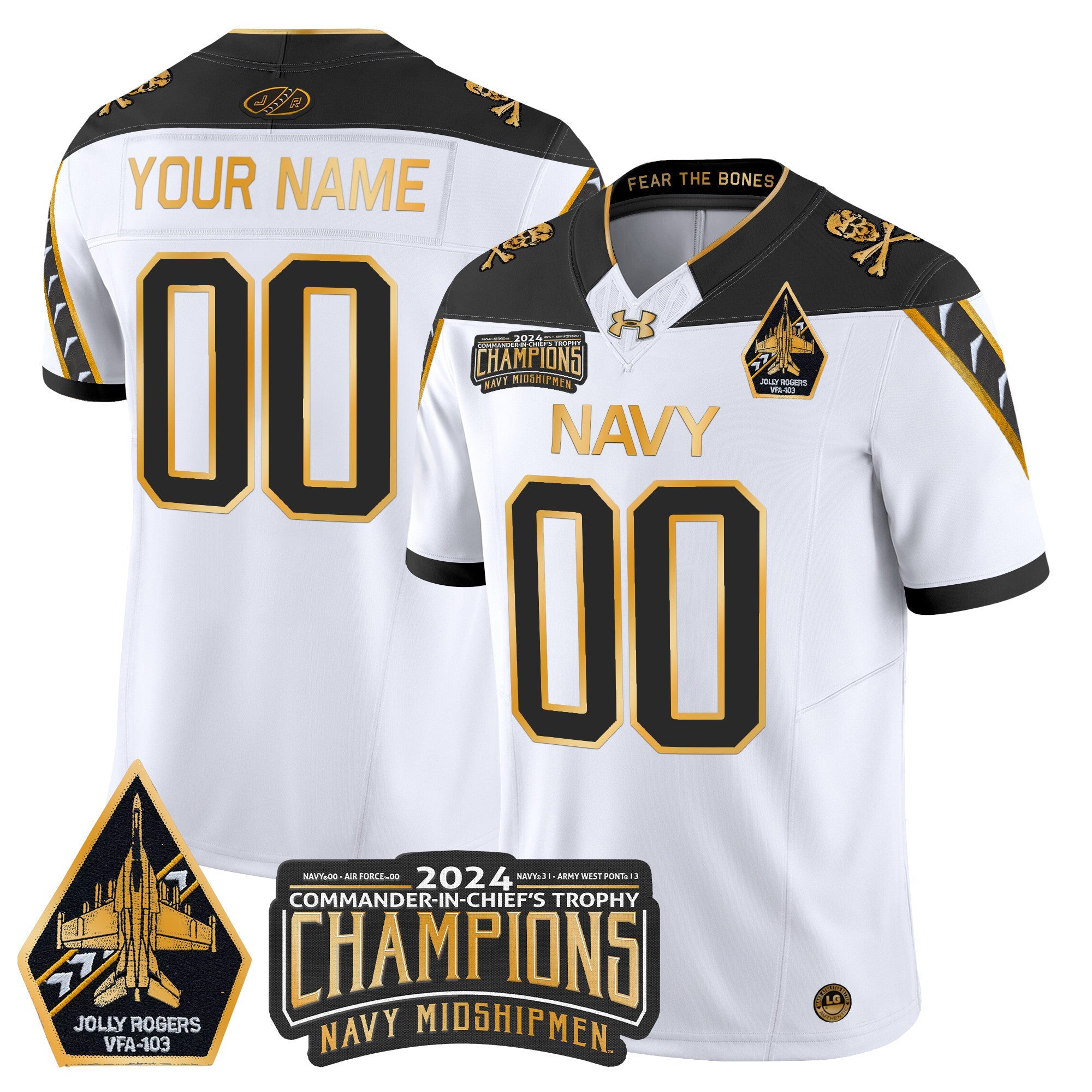 Custom Navy Midshipmen 2024 Commander-In-Chief's Trophy Champions Patch Gold Vapor Limited Jersey - All Stitched