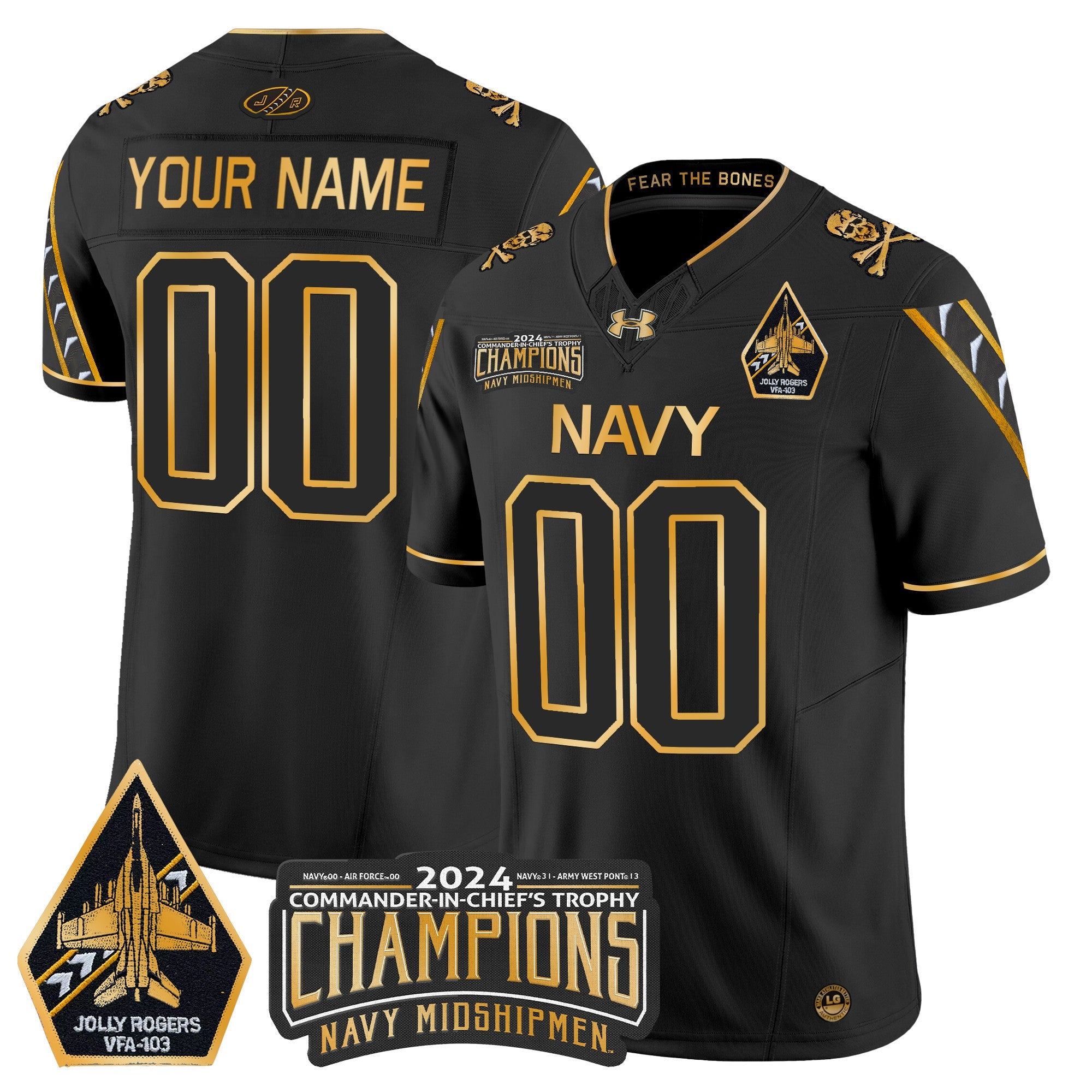 Custom Navy Midshipmen 2024 Commander-In-Chief's Trophy Champions Patch Gold Vapor Limited Jersey - All Stitched