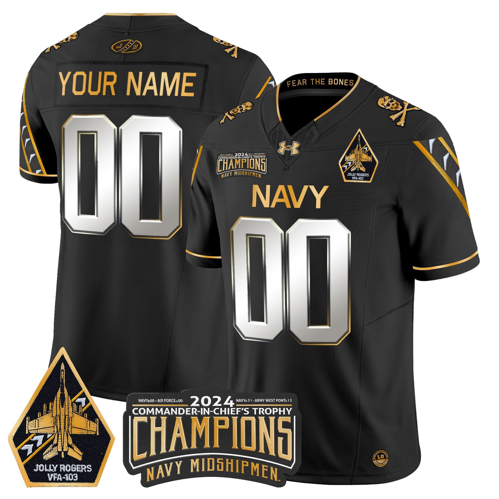 Custom Navy Midshipmen 2024 Commander-In-Chief's Trophy Champions Patch Gold Vapor Limited Jersey - All Stitched