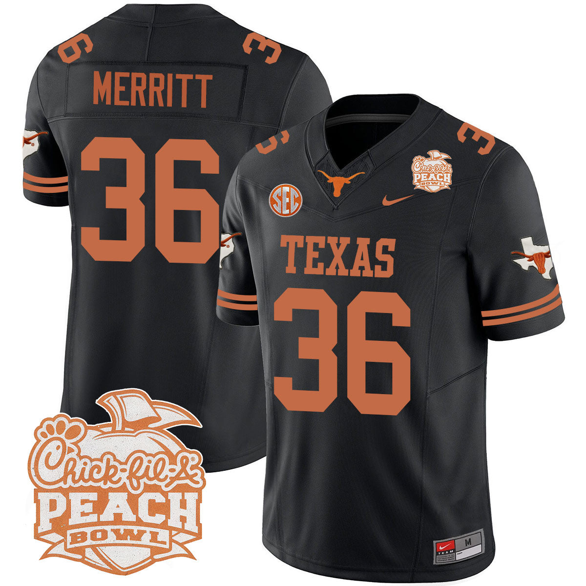Men Texas Longhorns 2024 Peach Bowl Jersey - All Stitched