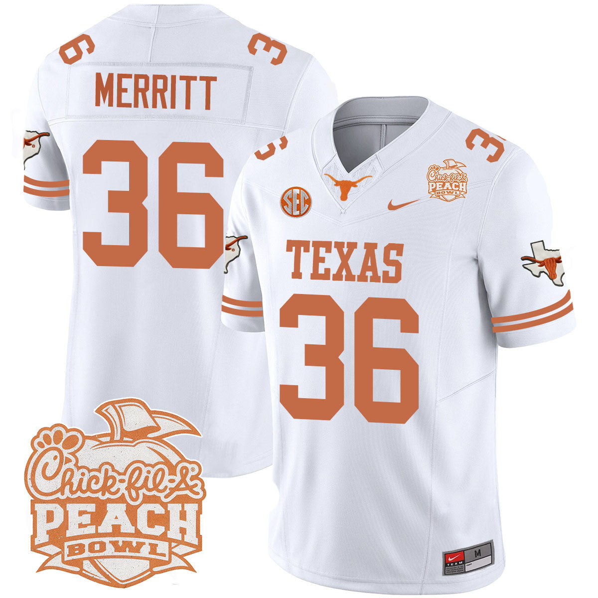 Men Texas Longhorns 2024 Peach Bowl Jersey - All Stitched