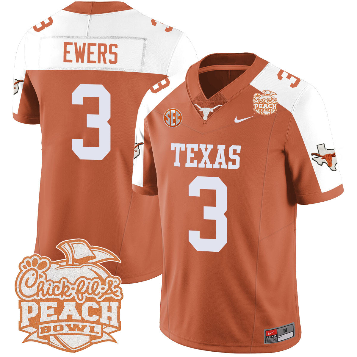 Men Texas Longhorns 2024 Peach Bowl Jersey - All Stitched