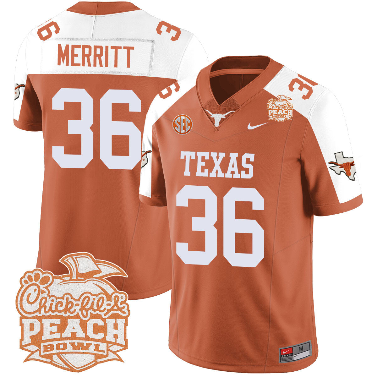 Men Texas Longhorns 2024 Peach Bowl Jersey - All Stitched