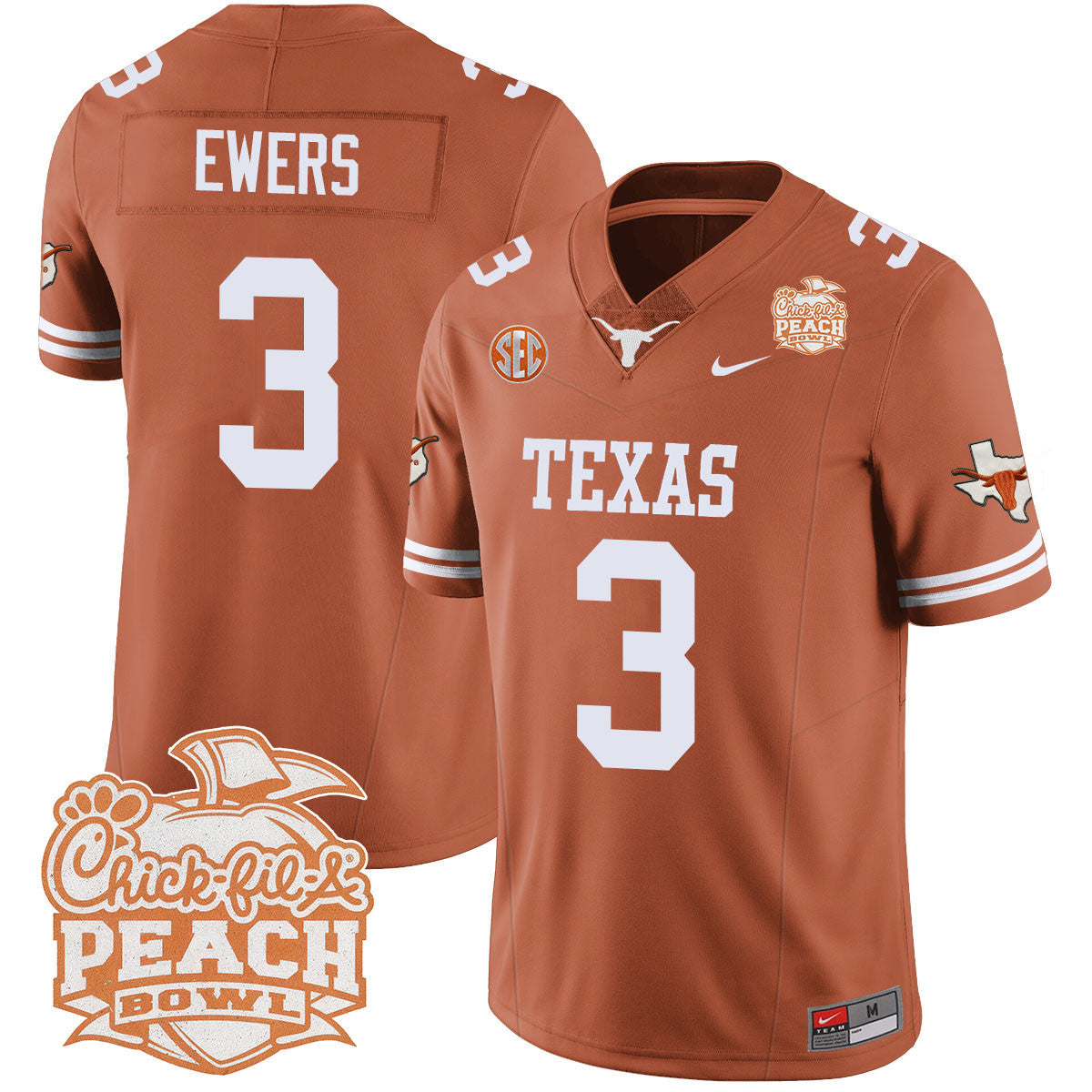 Men Texas Longhorns 2024 Peach Bowl Jersey - All Stitched