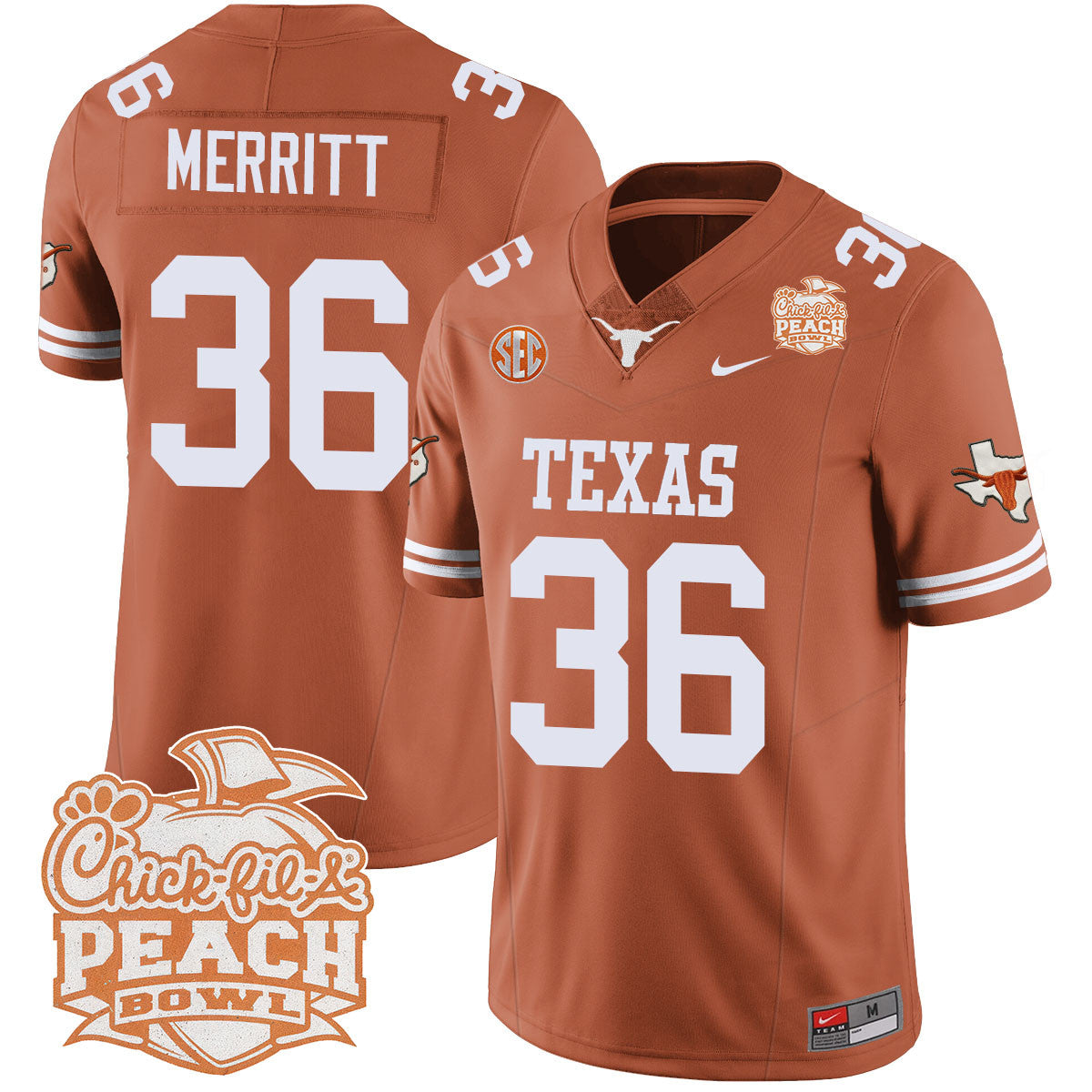 Men Texas Longhorns 2024 Peach Bowl Jersey - All Stitched