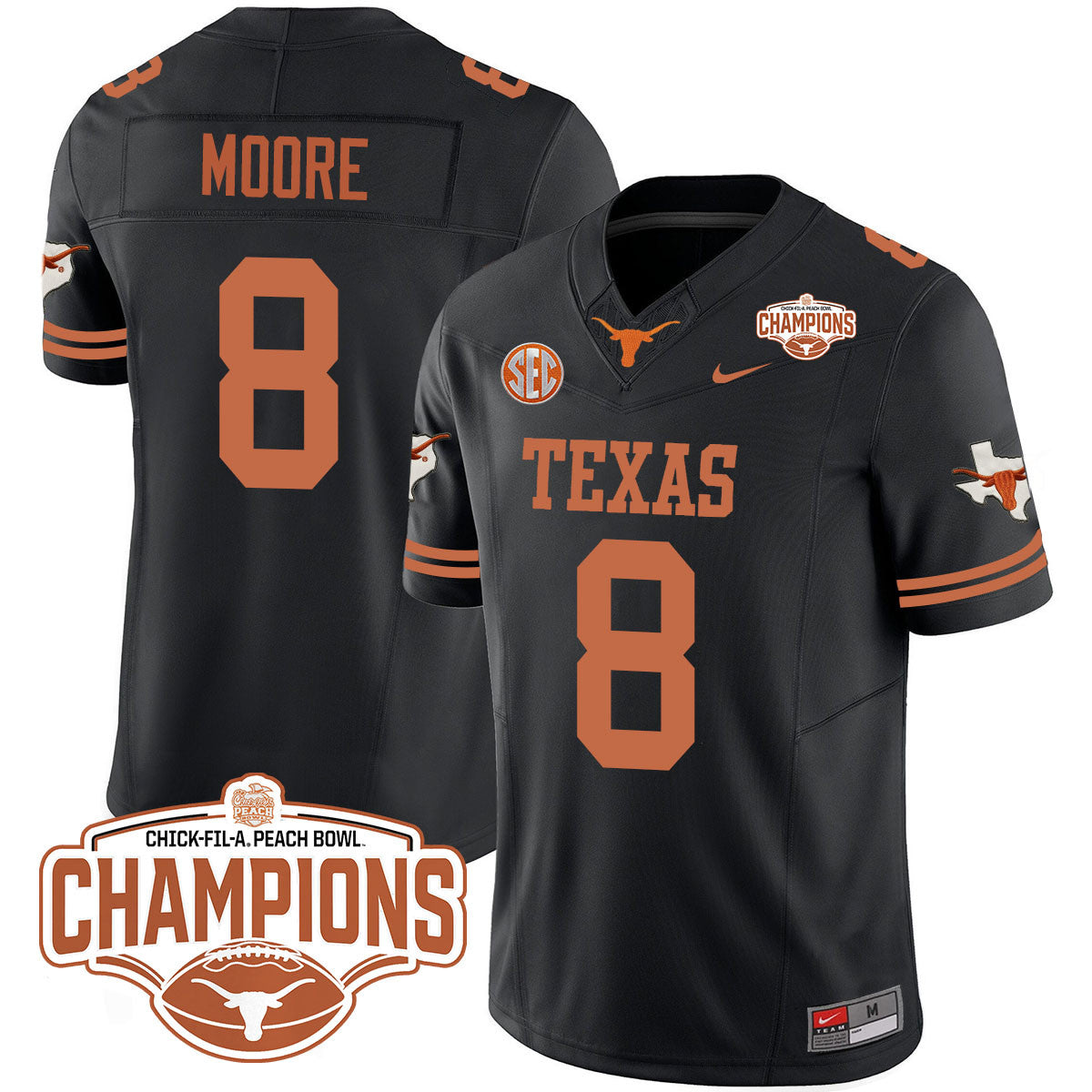 Men Texas Longhorns 2024 Peach Bowl Champions Jersey - All Stitched