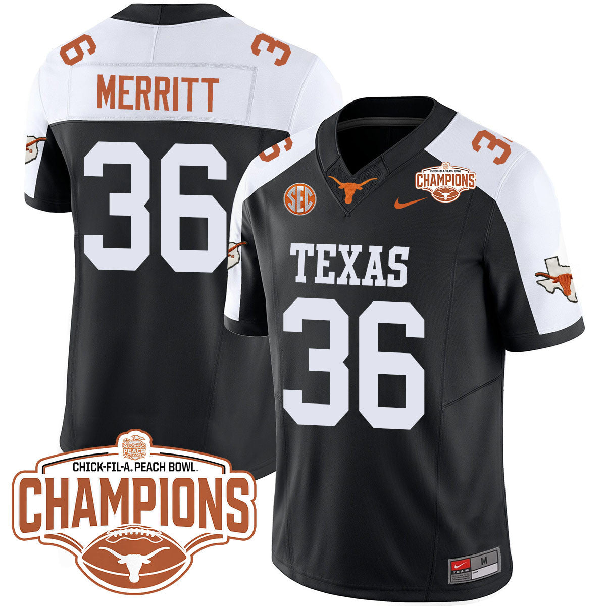 Men Texas Longhorns 2024 Peach Bowl Champions Jersey - All Stitched