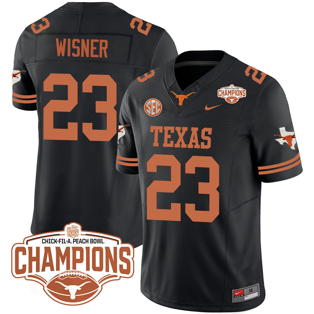 Men Texas Longhorns 2024 Peach Bowl Champions Jersey - All Stitched