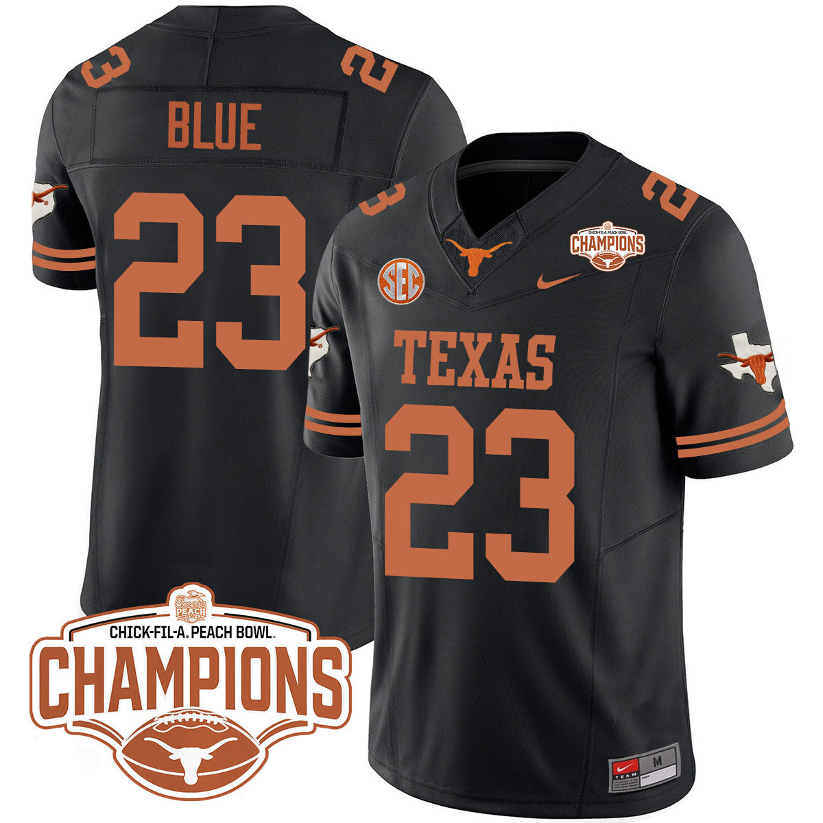 Men Texas Longhorns 2024 Peach Bowl Champions Jersey - All Stitched