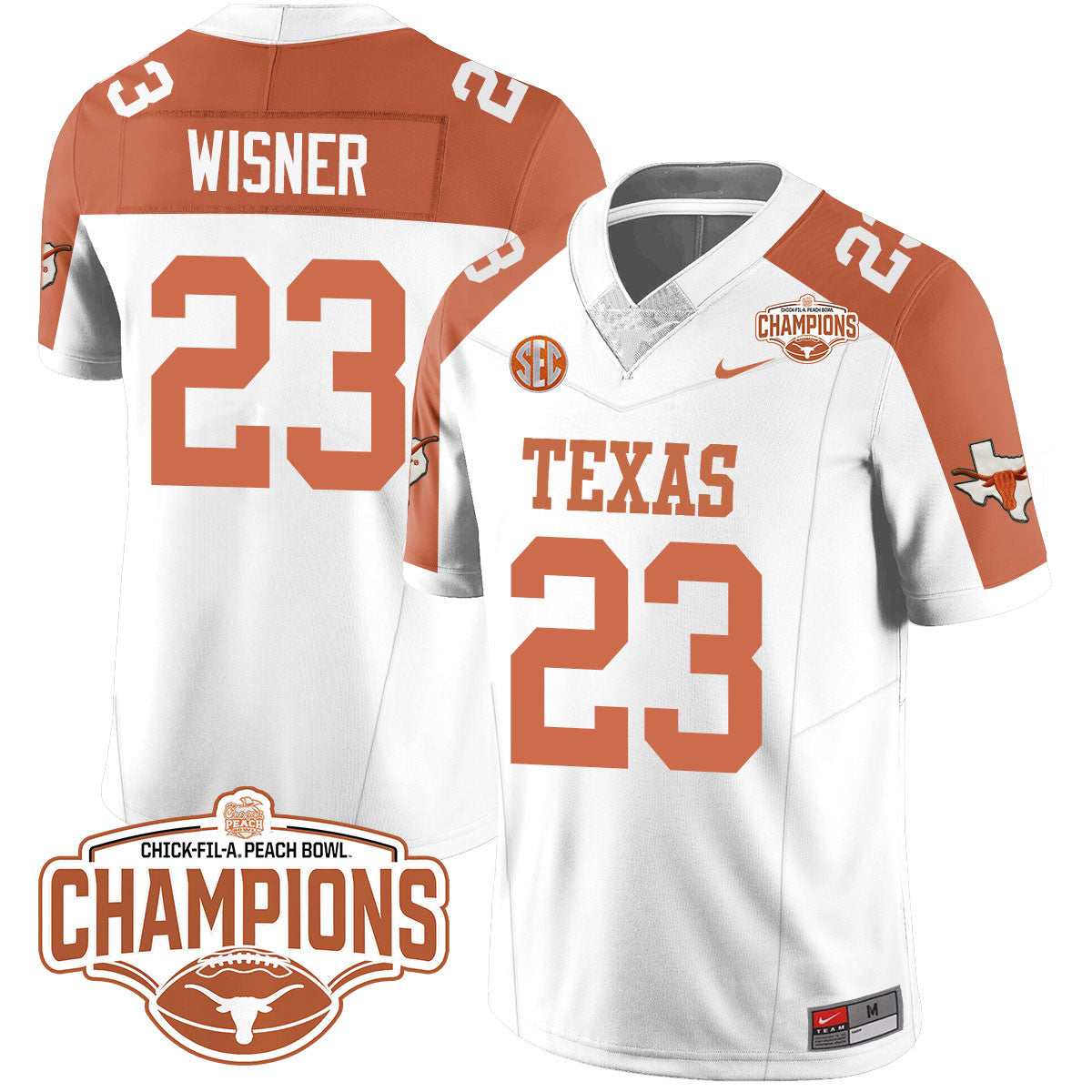 Men Texas Longhorns 2024 Peach Bowl Champions Jersey - All Stitched