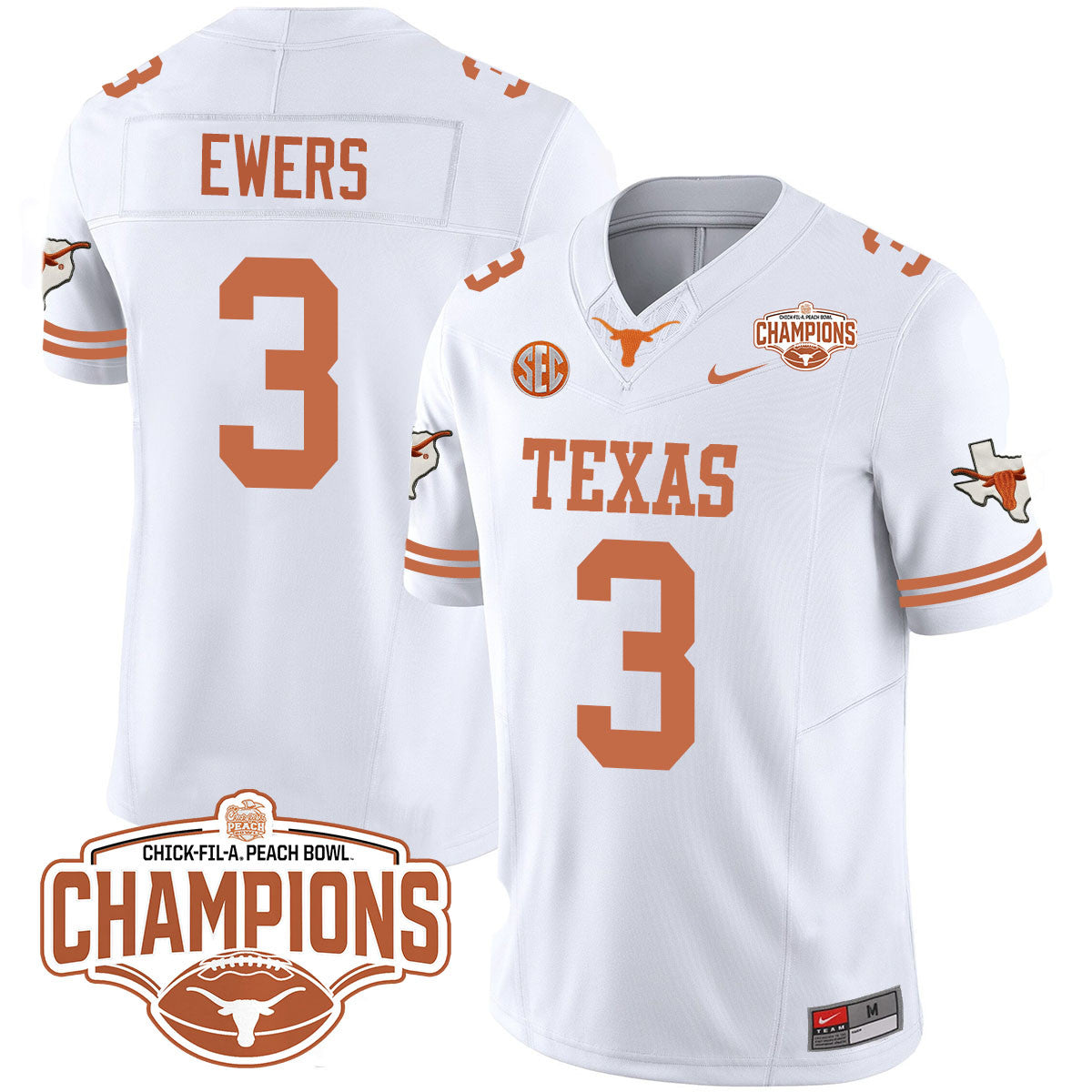 Men Texas Longhorns 2024 Peach Bowl Champions Jersey - All Stitched