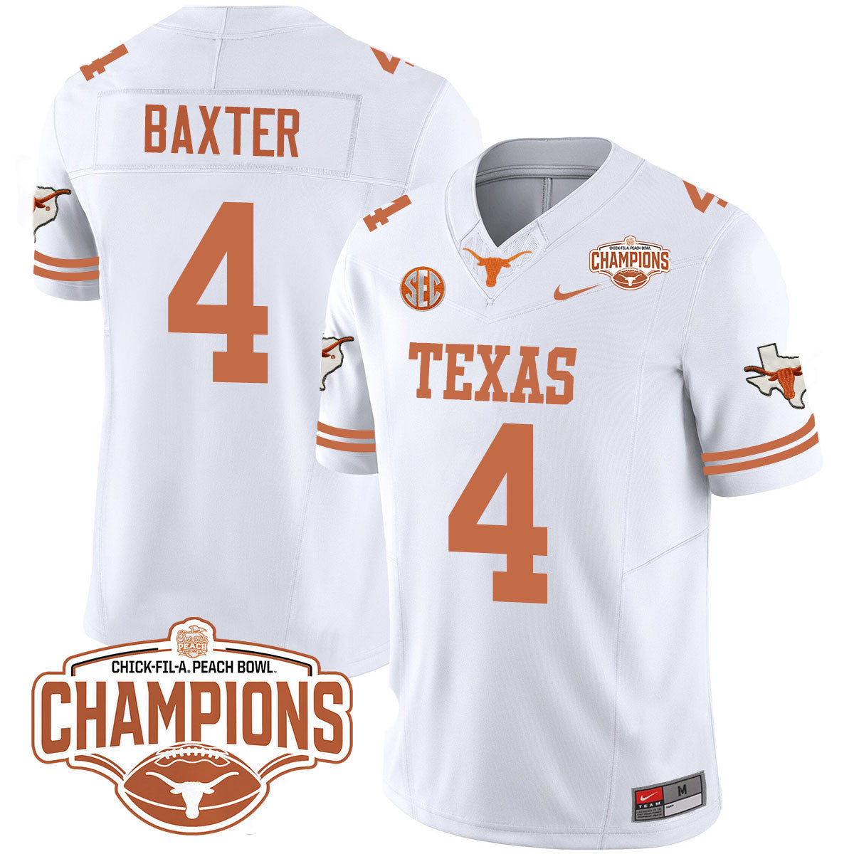 Men Texas Longhorns 2024 Peach Bowl Champions Jersey - All Stitched