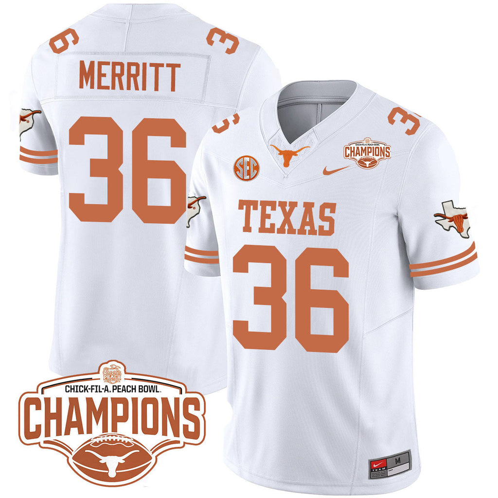 Men Texas Longhorns 2024 Peach Bowl Champions Jersey - All Stitched