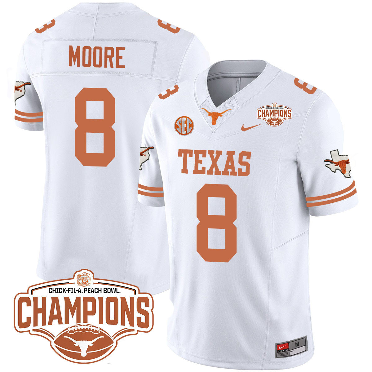 Men Texas Longhorns 2024 Peach Bowl Champions Jersey - All Stitched