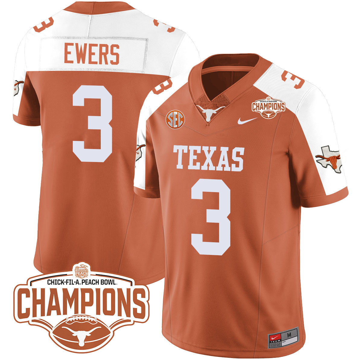 Men Texas Longhorns 2024 Peach Bowl Champions Jersey - All Stitched