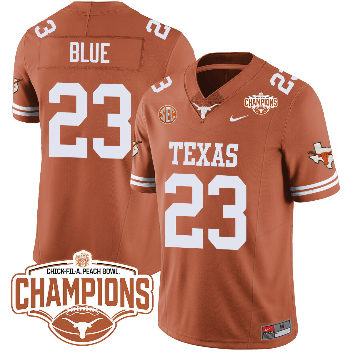 Men Texas Longhorns 2024 Peach Bowl Champions Jersey - All Stitched