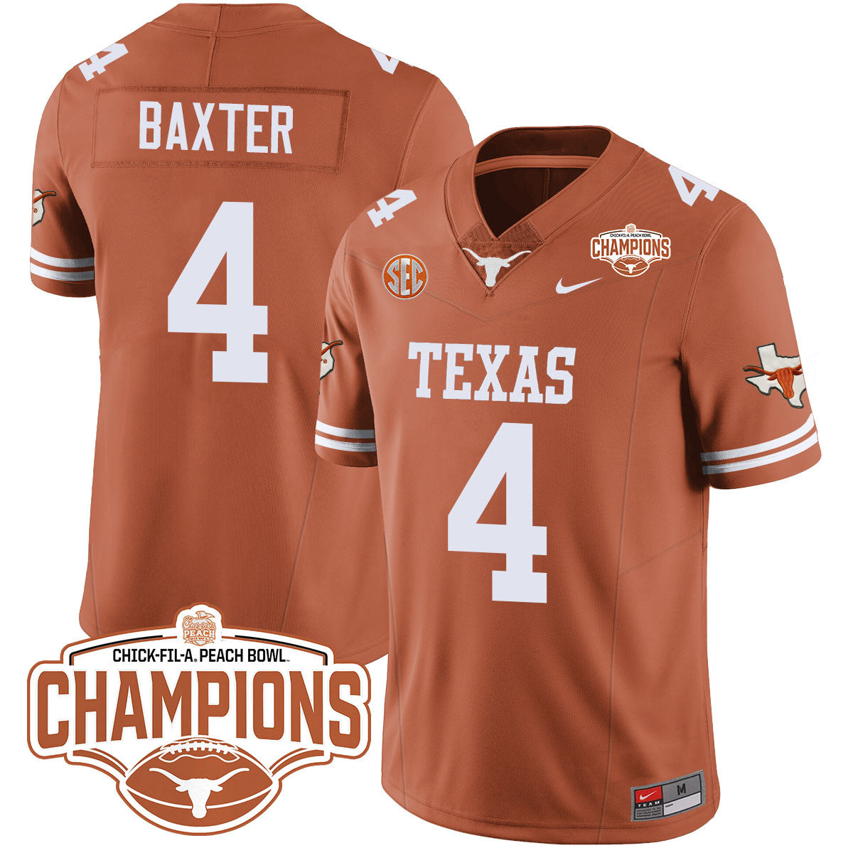 Men Texas Longhorns 2024 Peach Bowl Champions Jersey - All Stitched