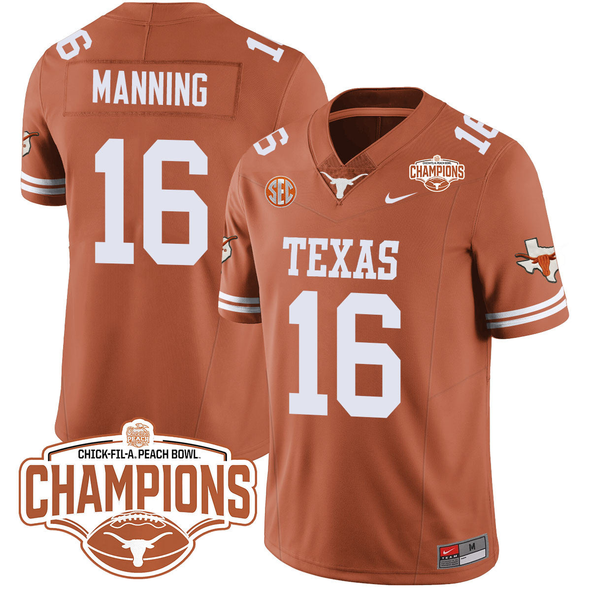 Men Texas Longhorns 2024 Peach Bowl Champions Jersey - All Stitched