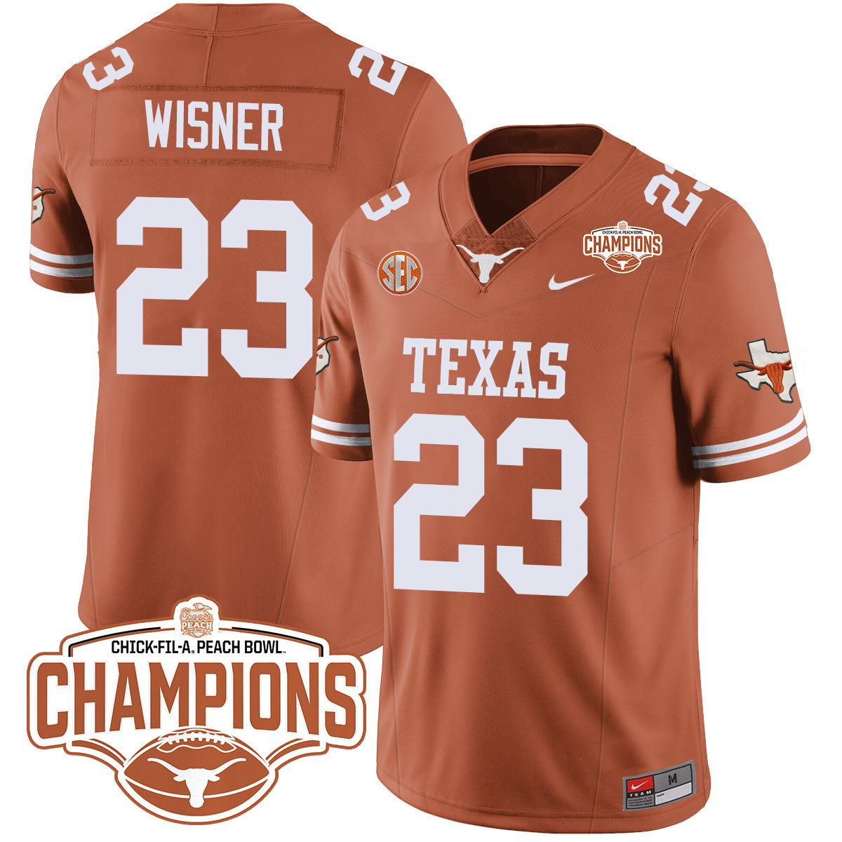 Men Texas Longhorns 2024 Peach Bowl Champions Jersey - All Stitched