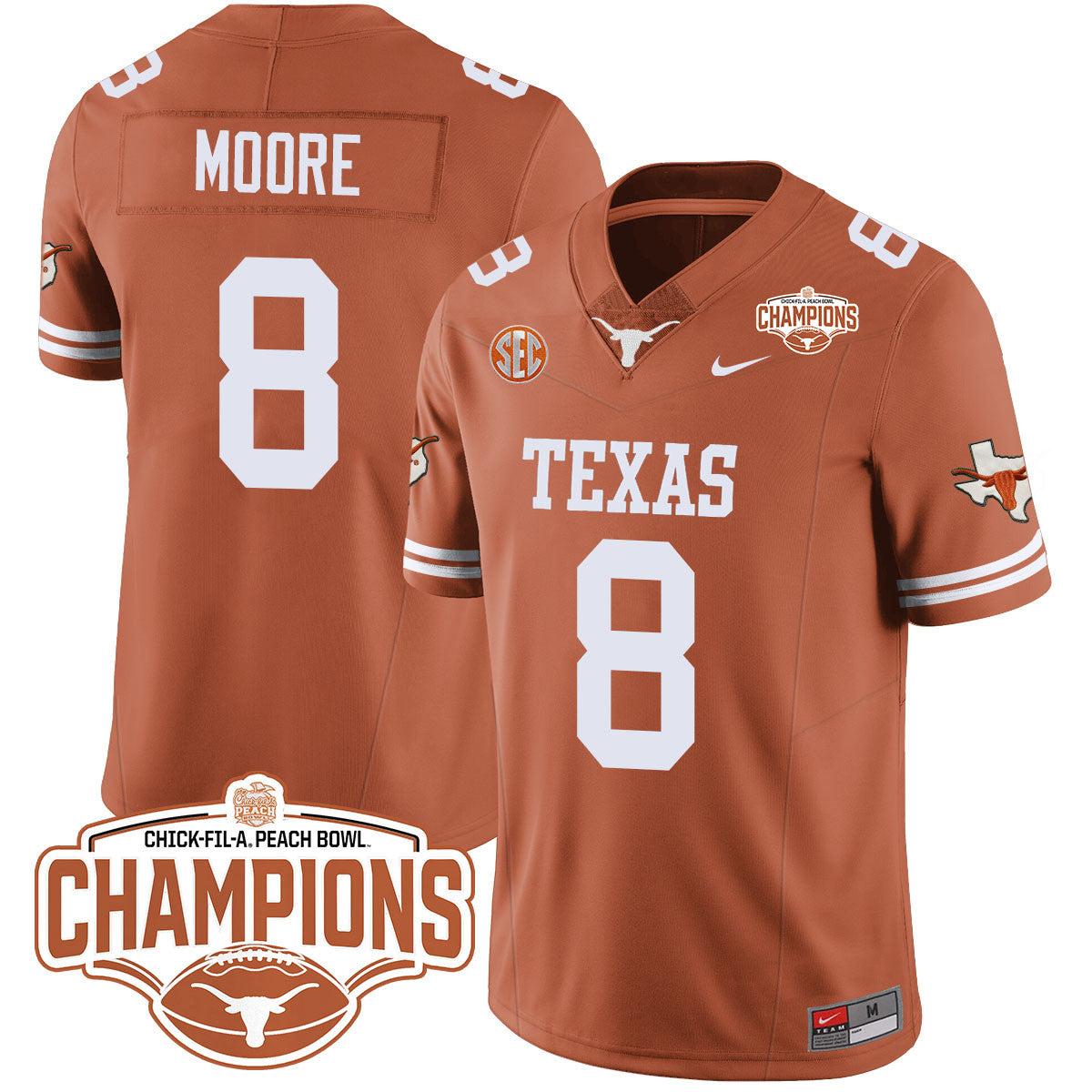 Men Texas Longhorns 2024 Peach Bowl Champions Jersey - All Stitched