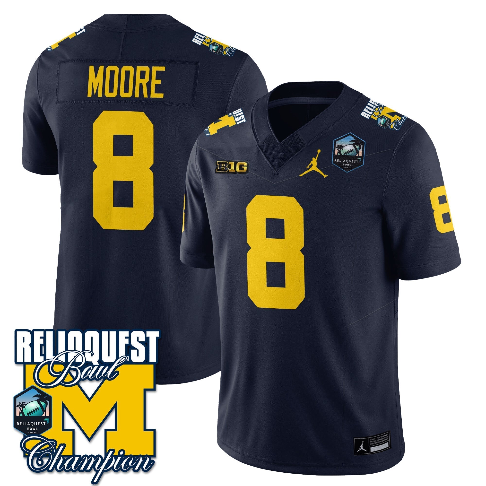 Men Michigan Wolverines 2024 ReliaQuest Bowl Champions Jersey - All Stitched