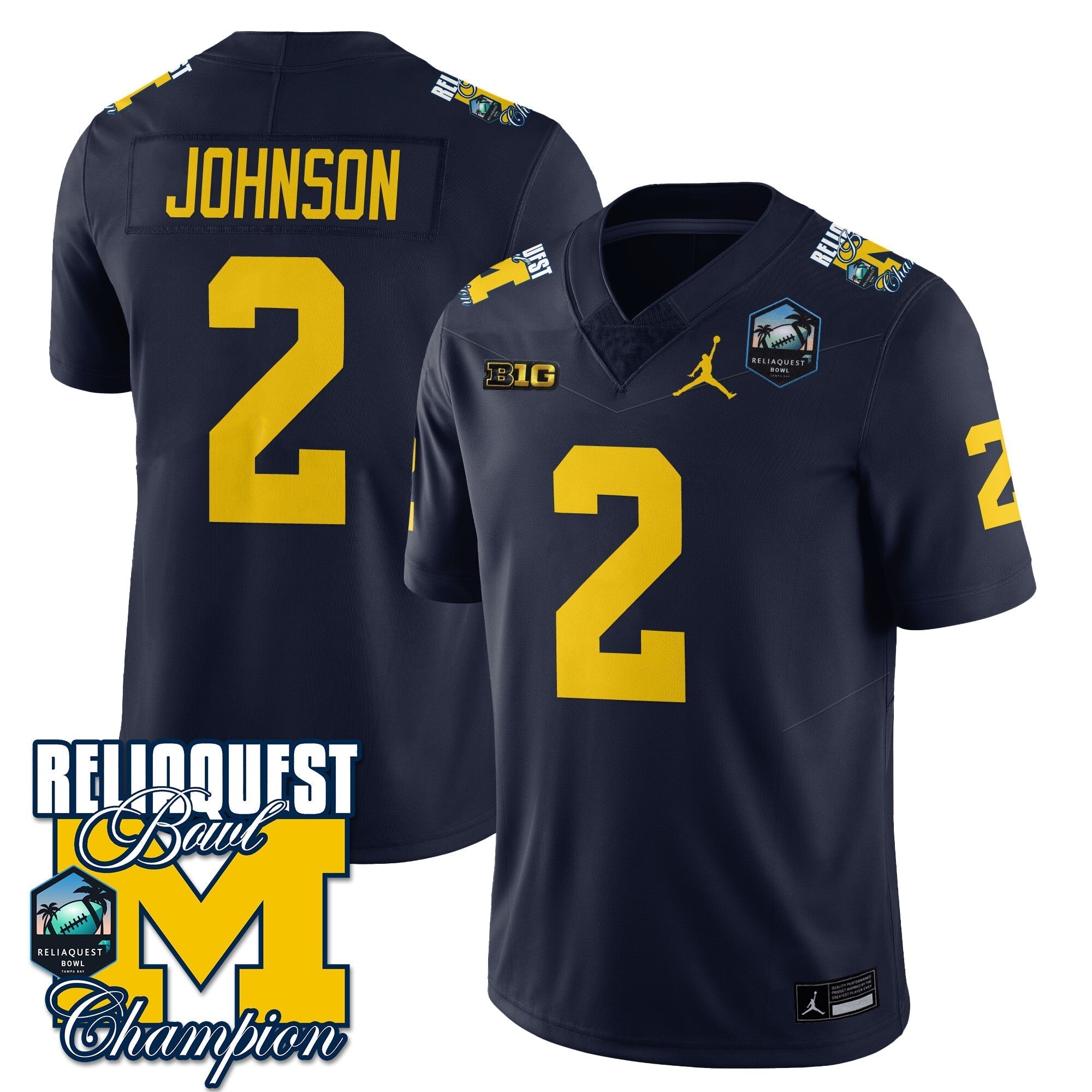 Men Michigan Wolverines 2024 ReliaQuest Bowl Champions Jersey - All Stitched