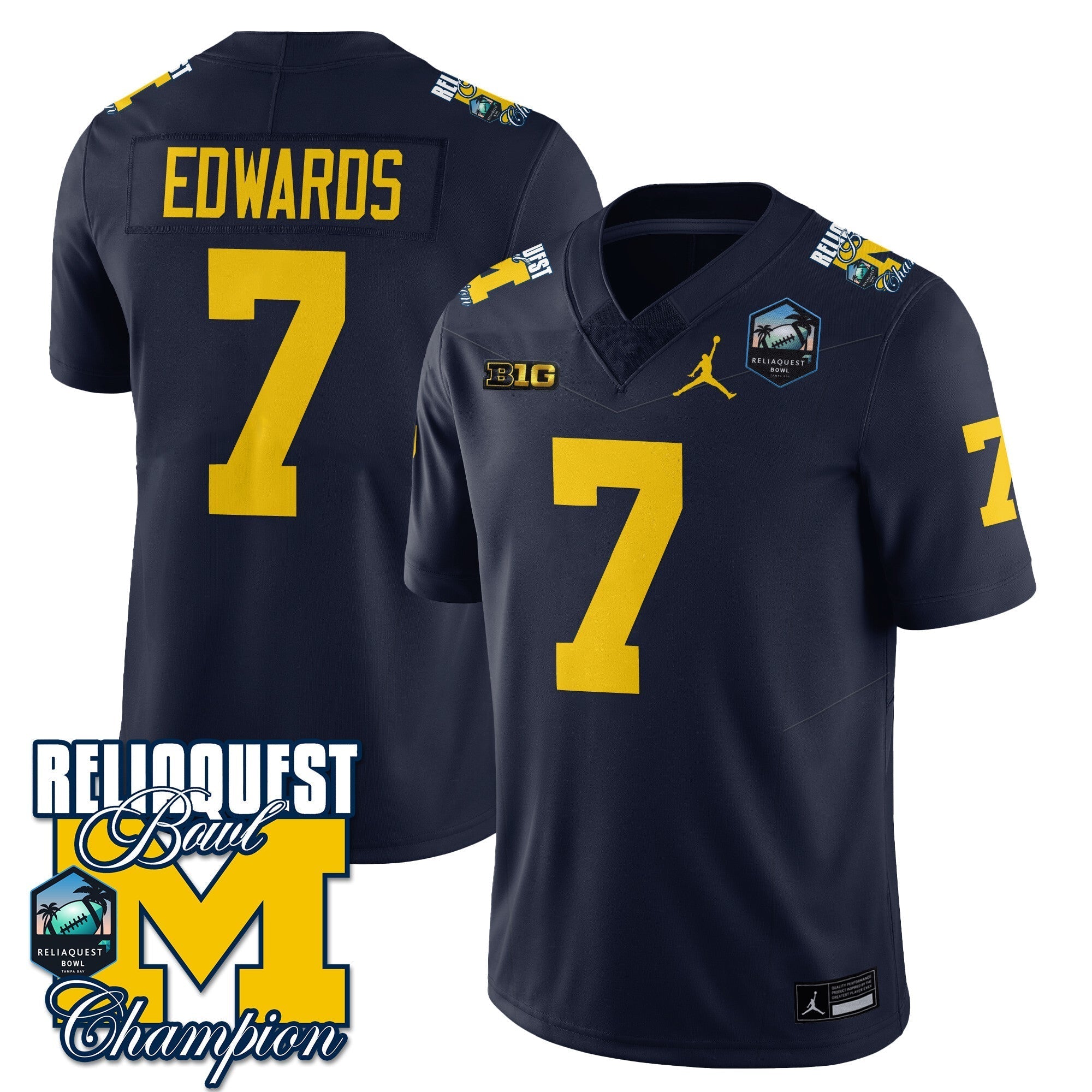 Men Michigan Wolverines 2024 ReliaQuest Bowl Champions Jersey - All Stitched