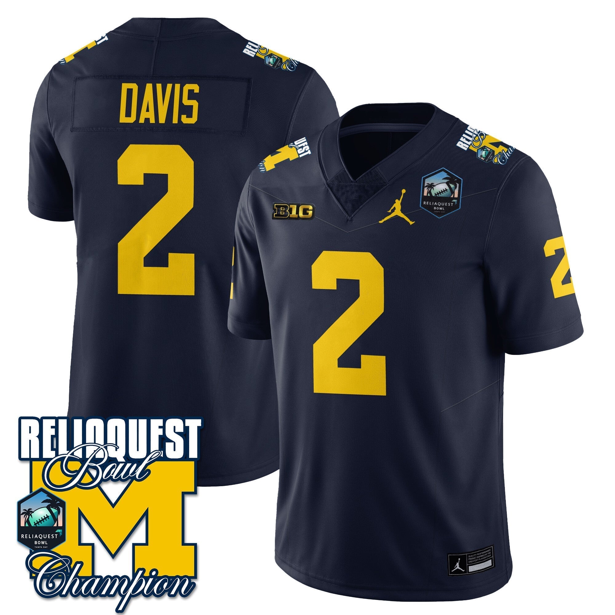 Men Michigan Wolverines 2024 ReliaQuest Bowl Champions Jersey - All Stitched