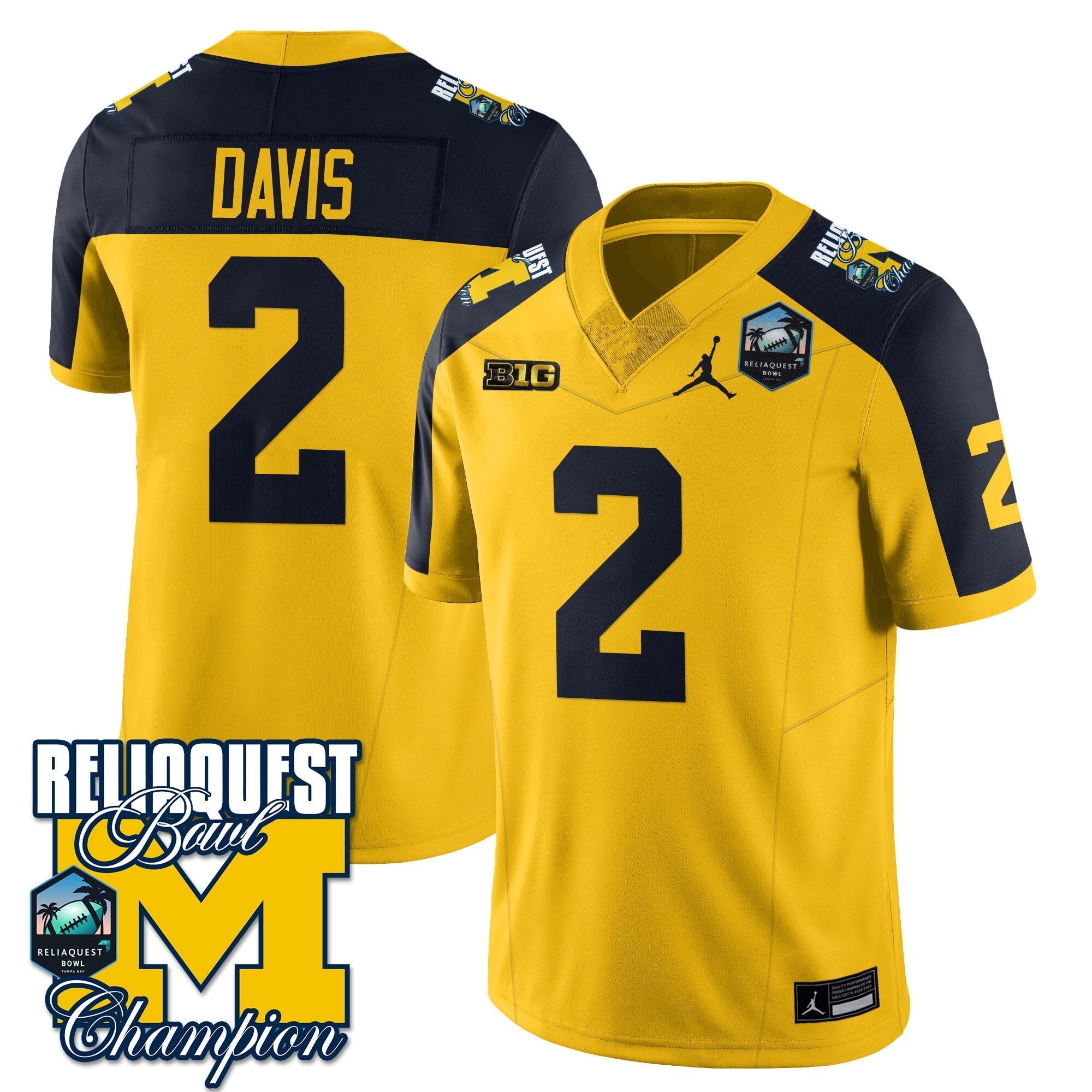 Men Michigan Wolverines 2024 ReliaQuest Bowl Champions Jersey - All Stitched