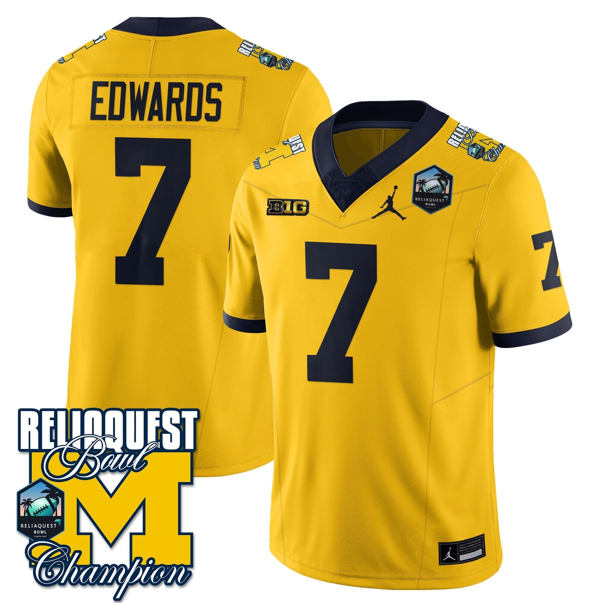 Men Michigan Wolverines 2024 ReliaQuest Bowl Champions Jersey - All Stitched