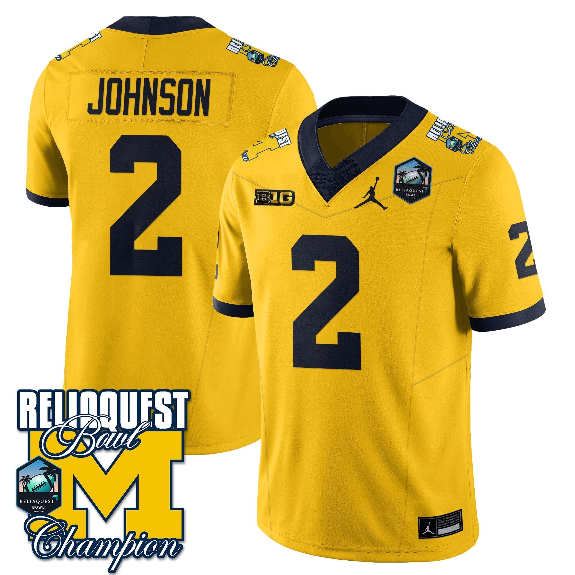 Men Michigan Wolverines 2024 ReliaQuest Bowl Champions Jersey - All Stitched