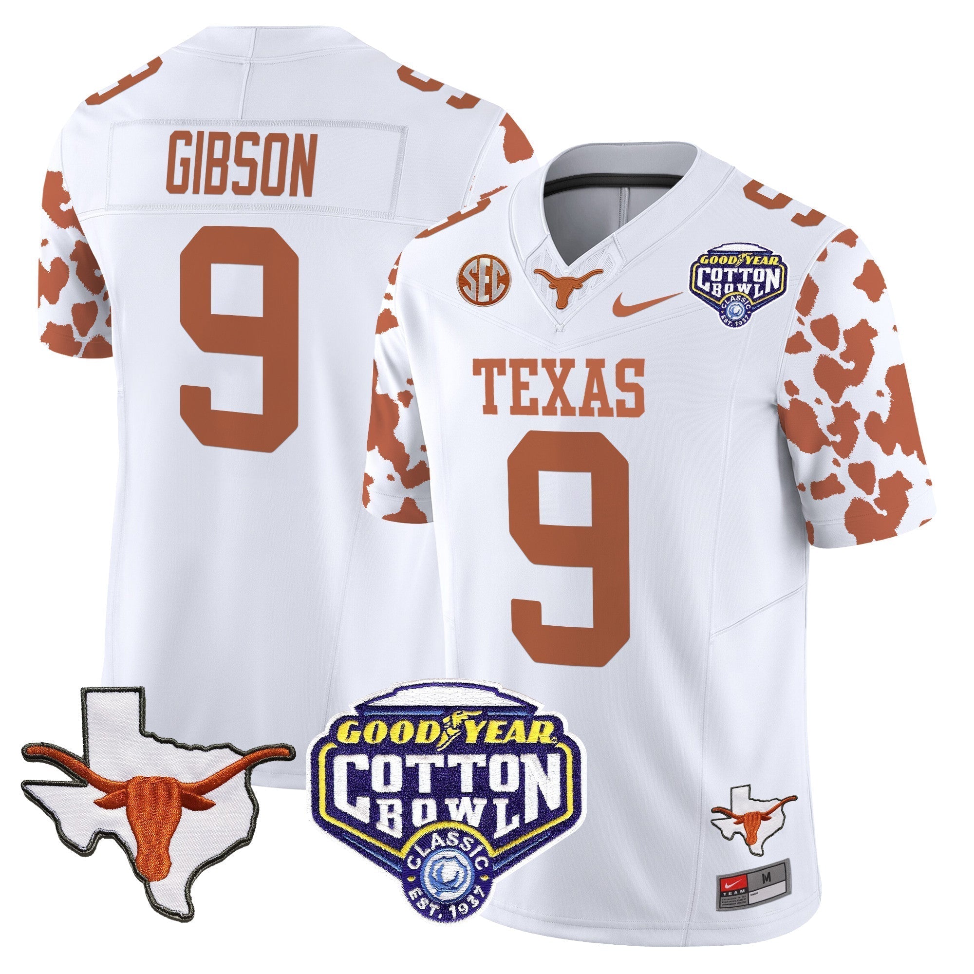 Men Texas Longhorns Cow Spots Cotton Bowl Patch Vapor Limited Jersey - All Stitched